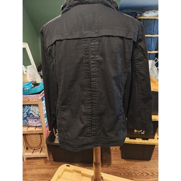Black Cropped Cargo Jacket Women XL Grunge Hipster Casual - Picture 2 of 8